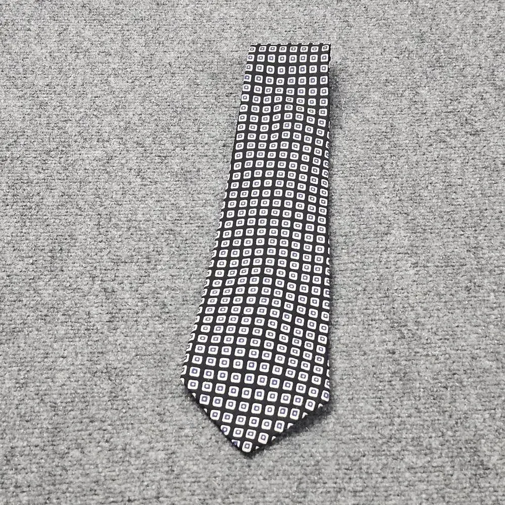 Polo University Ralph Lauren Necktie Black White Geometric Squares 100% Silk USA